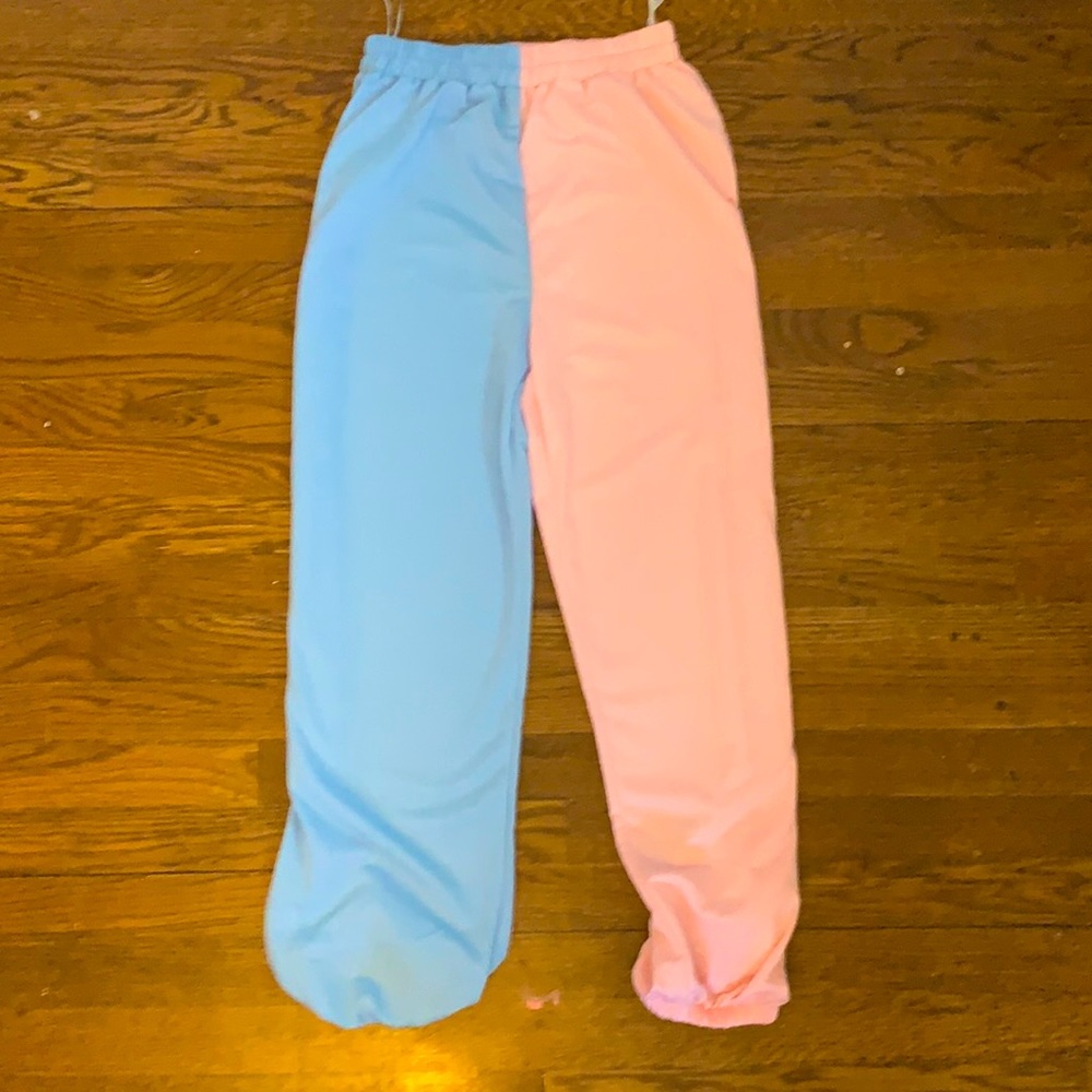 Blue and white sweatpants